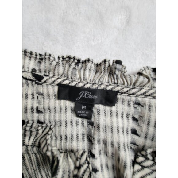 J.Crew Womens Black & White Striped Long Sleeve Blouse Medium Ruffle Collar - Picture 3 of 7